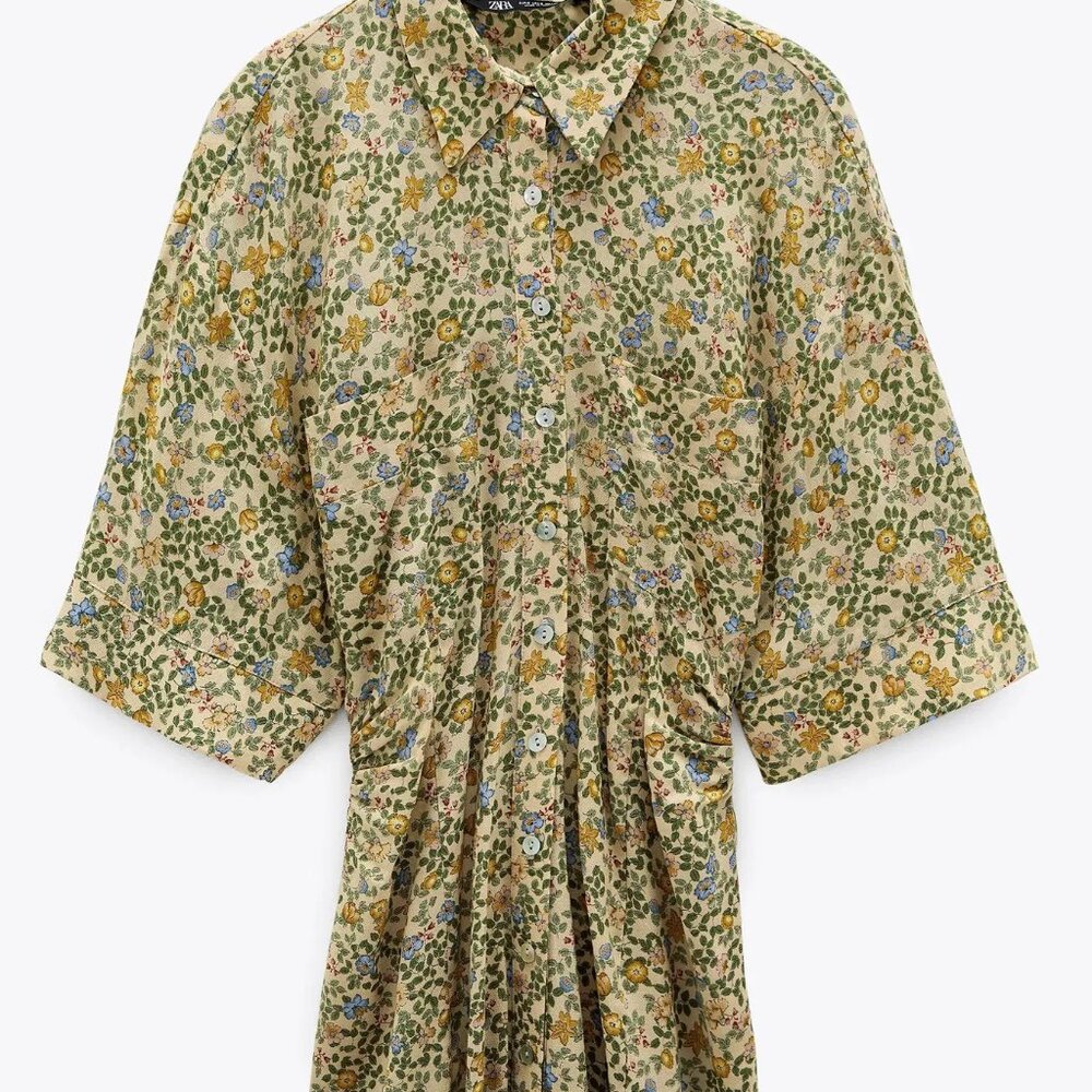 Zara Midi Floral Shirt Dress Small